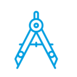 Blue drafting compass icon on black background