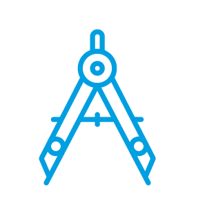 Blue drafting compass icon on black background