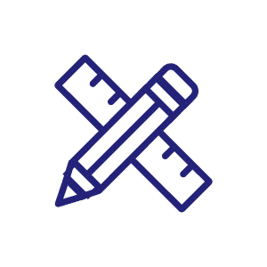 A crossed pencil and ruler icon representing design and drafting.